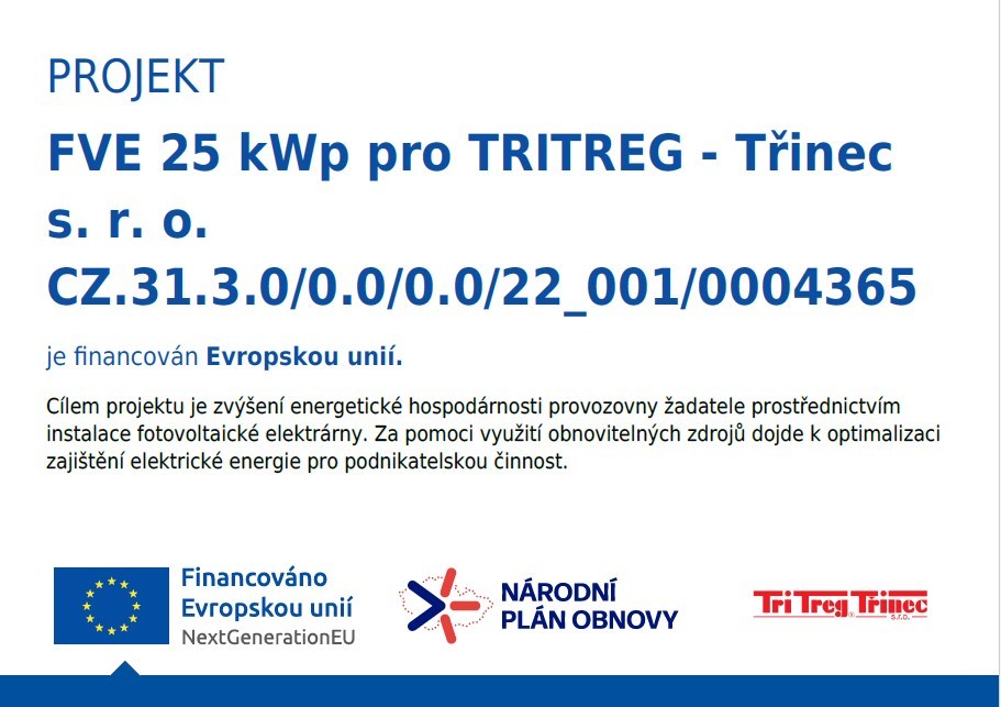 FVE 25 kWp pro TRITREG Třinec - instalace fotovoltaické elektrárny